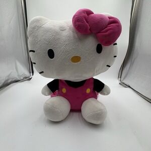 Hello Kitty Plush Backpack Purse Pink Dot Overalls Hello Kitty Sanrio 14" Clean